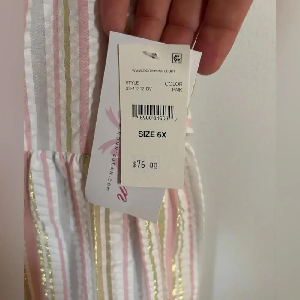 Bonnie Jean Girls Pink Gold Stripe Party Dress 6X NWT $76 Ruffle Sleeveless